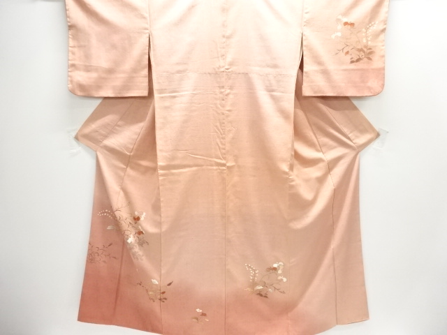 JAPANESE KIMONO / ANTIQUE HANDWOVEN MAWATA TSUMUGI KIMONO / FLORAL PAT